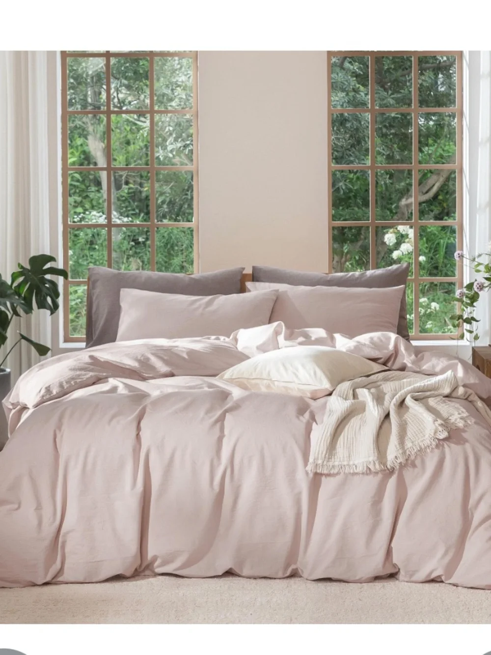 Duvet Cover Set 100% Washed Cotton Grayish Pink TWIN
